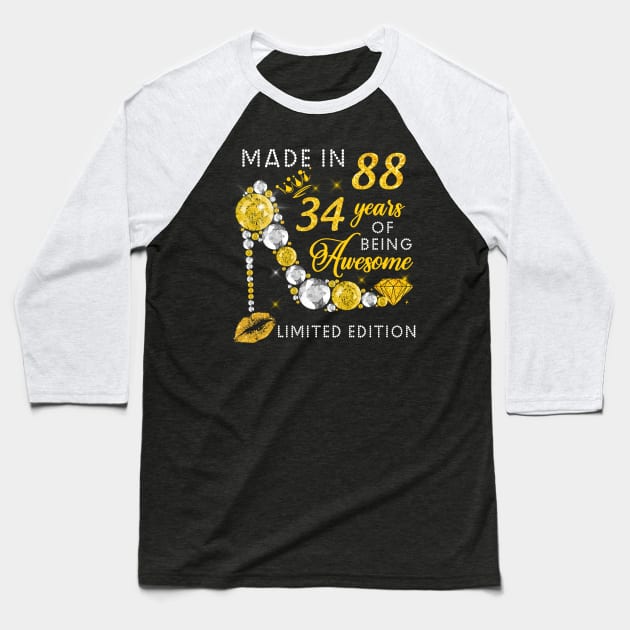 Made In 1988 Limited Edition 34 Years Of Being Awesome Jewelry Gold Sparkle Baseball T-Shirt by sueannharley12